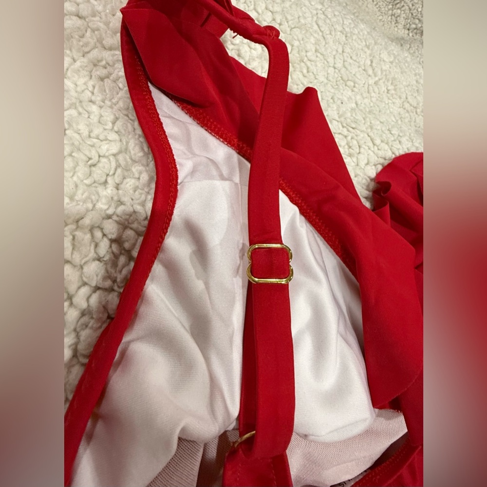Venus one piece red swimsuit. Ruffles at shoulders and chest. Size 8. So cute! - Picture 7 of 10